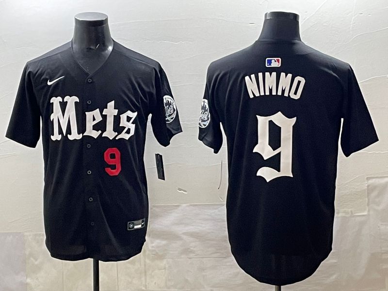 Men 2025 New York Mets 9 Nimmo Black Five generations Joint Name Nike MLB Jersey style 4